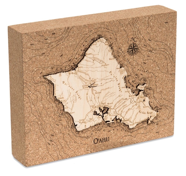 Oahu Cork Map Nautical Topographic Art
