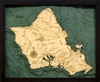 3D Island of Oahu Nautical Real Wood Map Depth Decorative Chart