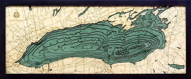 3D Lake Ontario Nautical Real Wood Map Depth Decorative Chart