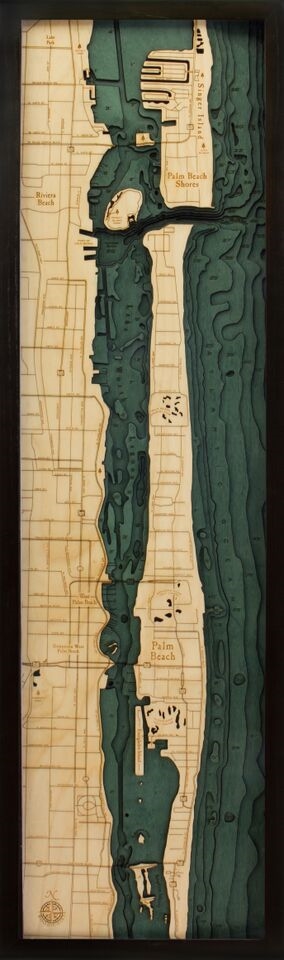 Palm Beach Nautical Topographic Art: Bathymetric Real Wood Decorative Chart