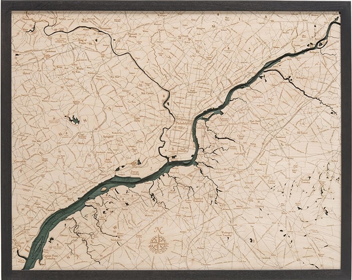 Philadelphia Topographic Art:  Real Wood Decorative Map