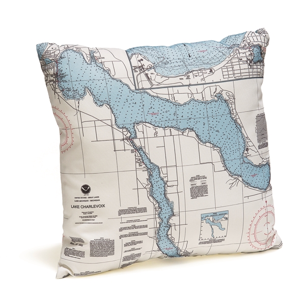 Lake Charlevoix Indoor Outdoor Nautical Pillow Map