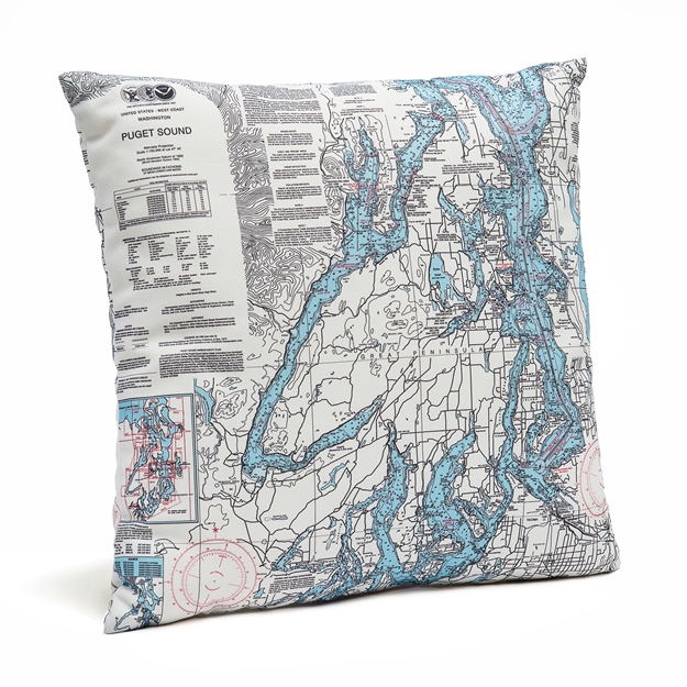 Puget Sound Indoor Outdoor Nautical Pillow Map