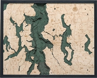 Seattle Nautical Topographic Art: Bathymetric Real Wood Decorative Chart | Dark Frame