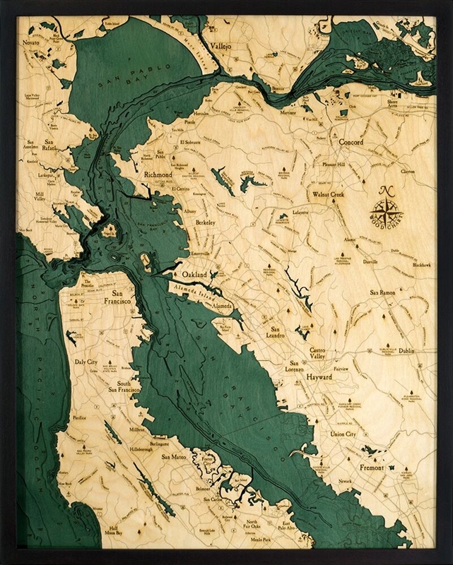 3D Artistic Nautical Wood Carved Chart: San Francisco Bay