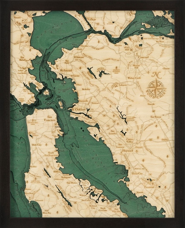 3D Artistic Nautical Wood Carved Chart: San Francisco Bay