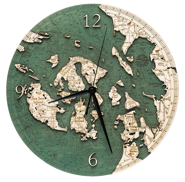 3D San Juan Islands Real Wood Decorative Clock