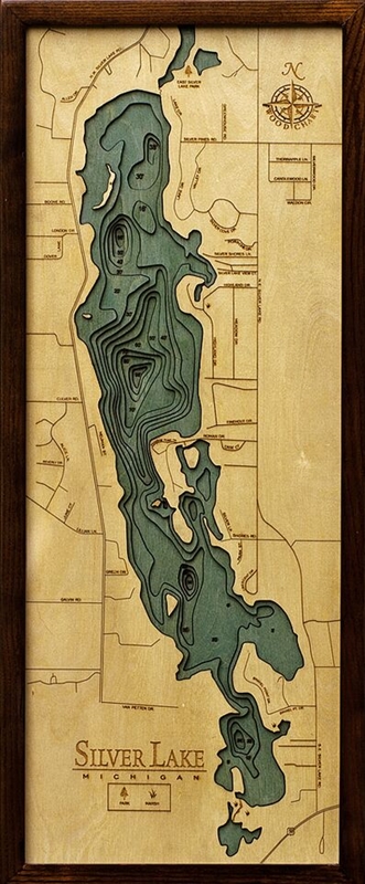 Silver Lake Nautical Topographic Art: Bathymetric Real Wood Decorative Chart