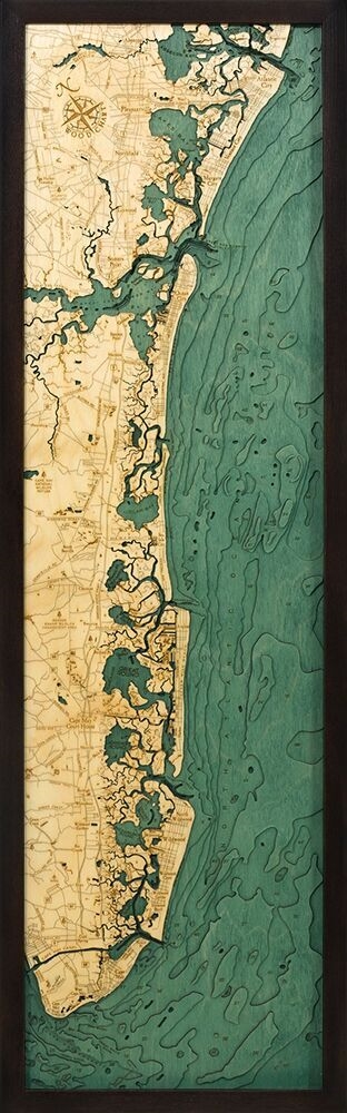 New Jersey South Shore  Nautical Topographic Art: Bathymetric Real Wood Decorative Chart
