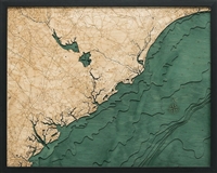 3D South Carolina Coast Nautical Real Wood Map Depth Decorative Chart