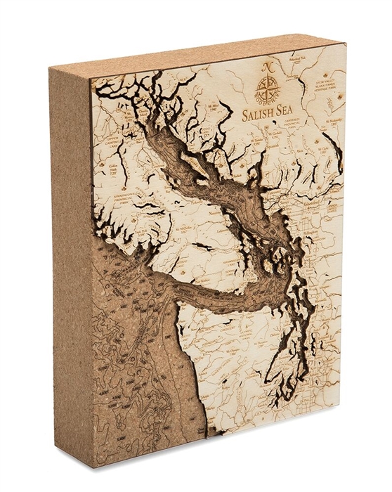 Salish Sea Cork Map From Carved Lake Art: Nautical Gifts & Depth Charts