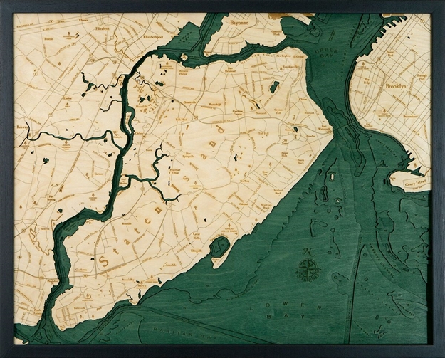 3D Staten Island Nautical Real Wood Map Depth Decorative Chart