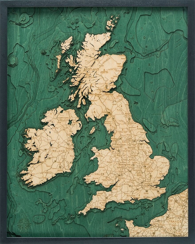 United Kingdom Nautical Topographic Art: Bathymetric Real Wood Decorative Chart