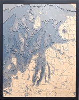 Northwest Michigan Nautical Topographic Art: Bathymetric Real Wood Decorative Chart | UV printed
