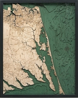 3D Virginia to Kitty Hawk Nautical Real Wood Map Depth Decorative Chart