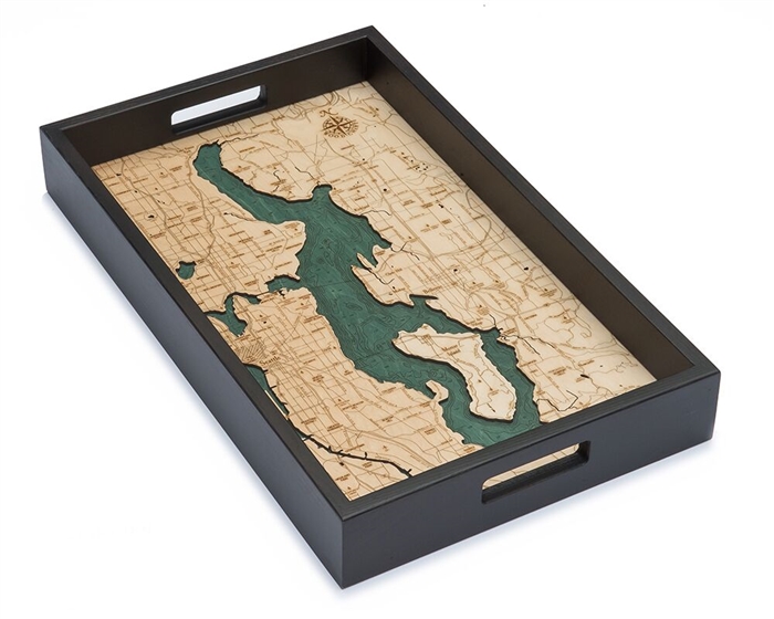 Lake Washington Nautical Real Wood Map Decorative Serving Tray