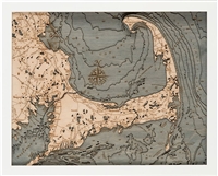 Cape Cod Nautical Topographic Art: Bathymetric Real Wood Decorative Chart