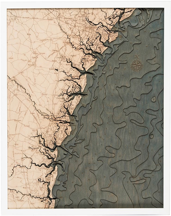 3D Georgia Coast Nautical Real Wood Map Depth Decorative Chart