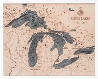 Great Lakes Nautical Topographic Art: Bathymetric Real Wood Decorative Chart