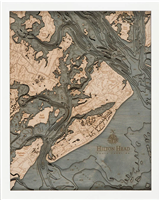 Hilton Head Nautical Topographic Art: Bathymetric Real Wood Decorative Chart | White Frame