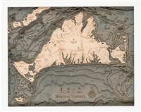 3D Martha's Vineyard Nautical Real Wood Map Depth Decorative Chart White Frame Edition