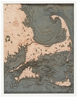 Cape Cod Nautical Topographic Art: Bathymetric Real Wood Decorative Chart | White Frame