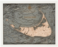 Nantucket Island Nautical Topographic Art: Bathymetric Real Wood Decorative Chart with white  frame