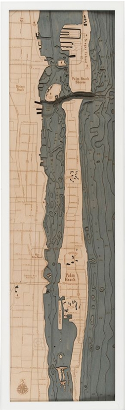Palm Beach Nautical Topographic Art: Bathymetric Real Wood Decorative Chart