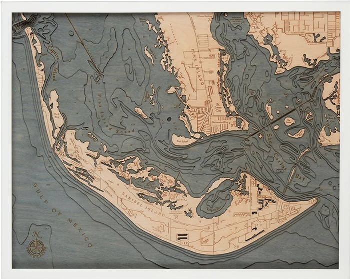 Custom Wood Charts of Sanibel Island from Carved Lake Art: Nautical Gifts & Depth Charts
