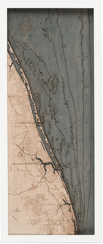 Treasure Coast Nautical Topographic Art: Bathymetric Real Wood Decorative Chart