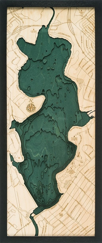 White Rock Lake Nautical Topographic Art: Bathymetric Real Wood Decorative Chart