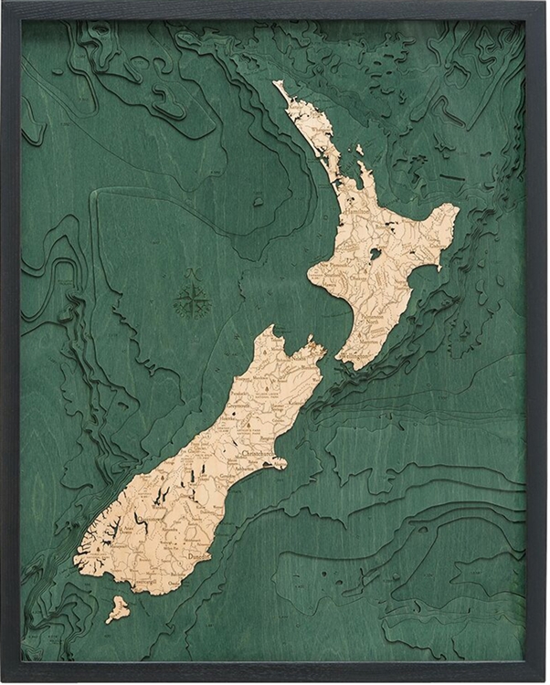 New Zealand Nautical Topographic Art: Bathymetric Real Wood Decorative Chart