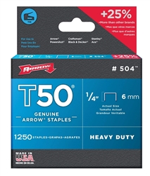 ARROW 1/4" STAPLES (T50) (PACKED IN 4'S)-6mm