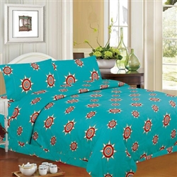 SHEET SET QUEEN SIZE, STAR DESIGN--TURQUOISE