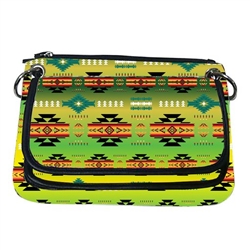 FLEECE CROSSBODY PURSE, W/FLAP--GREEN LIZARD