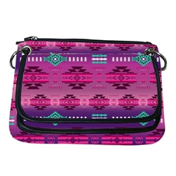 FLEECE CROSSBODY PURSE, W/FLAP--PINK BERRY