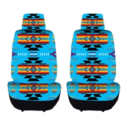 PRINTED AUTO FRONT SEAT COVER SET - TURQUIOSE
