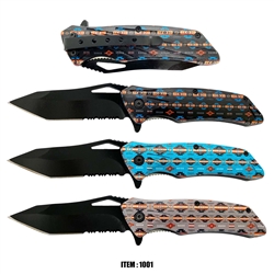 KNIFE, SPRING ASSISTED SERRATED BLADE