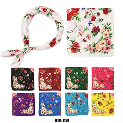 SCARF, SILK FEEL FLORAL PRINTED 45"x45"