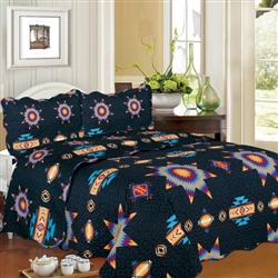 3PC KING SIZE QUILT SET, STARBURST DESIGN