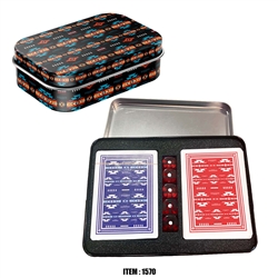 CARD GAME AND DICE SET W/ STORAGE TIN