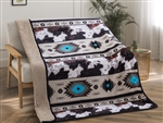 THROW BLANKET W/ SHERPA, SEDONA SKY + COW PRINT