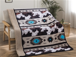 THROW BLANKET W/ SHERPA, SEDONA SKY + COW PRINT