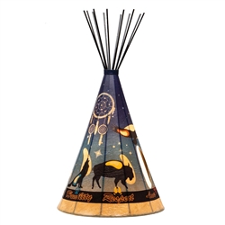 7 Sacred Animals Large Tipi Lamp,  10" base x 18" height