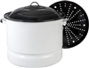 34QT STEAMER POT WHITE ENAMEL BLACK LID