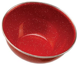 RED ENAMEL LGE BOWL 9.5", SILVER RIM