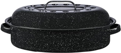 OVAL ROASTER W/LID, BLACK ENAMEL  10LBS(16"x10"x6")