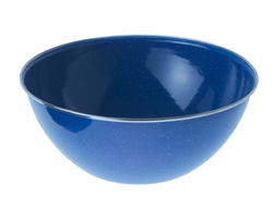 BLUE ENAMEL MIXING BOWL 9.5", SILVER RIM