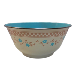 ENAMEL BOWL 6" TURQUOISE DESIGN W/SILVER RIM