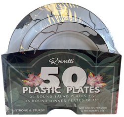 PLASTIC PLATES 50PCS, SILVER & GOLD
